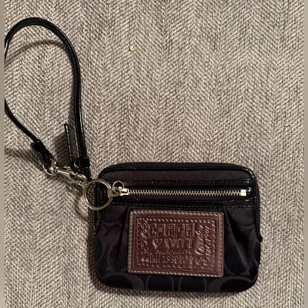 Coach Poppy Black Wristlet with Dark Silver Patch